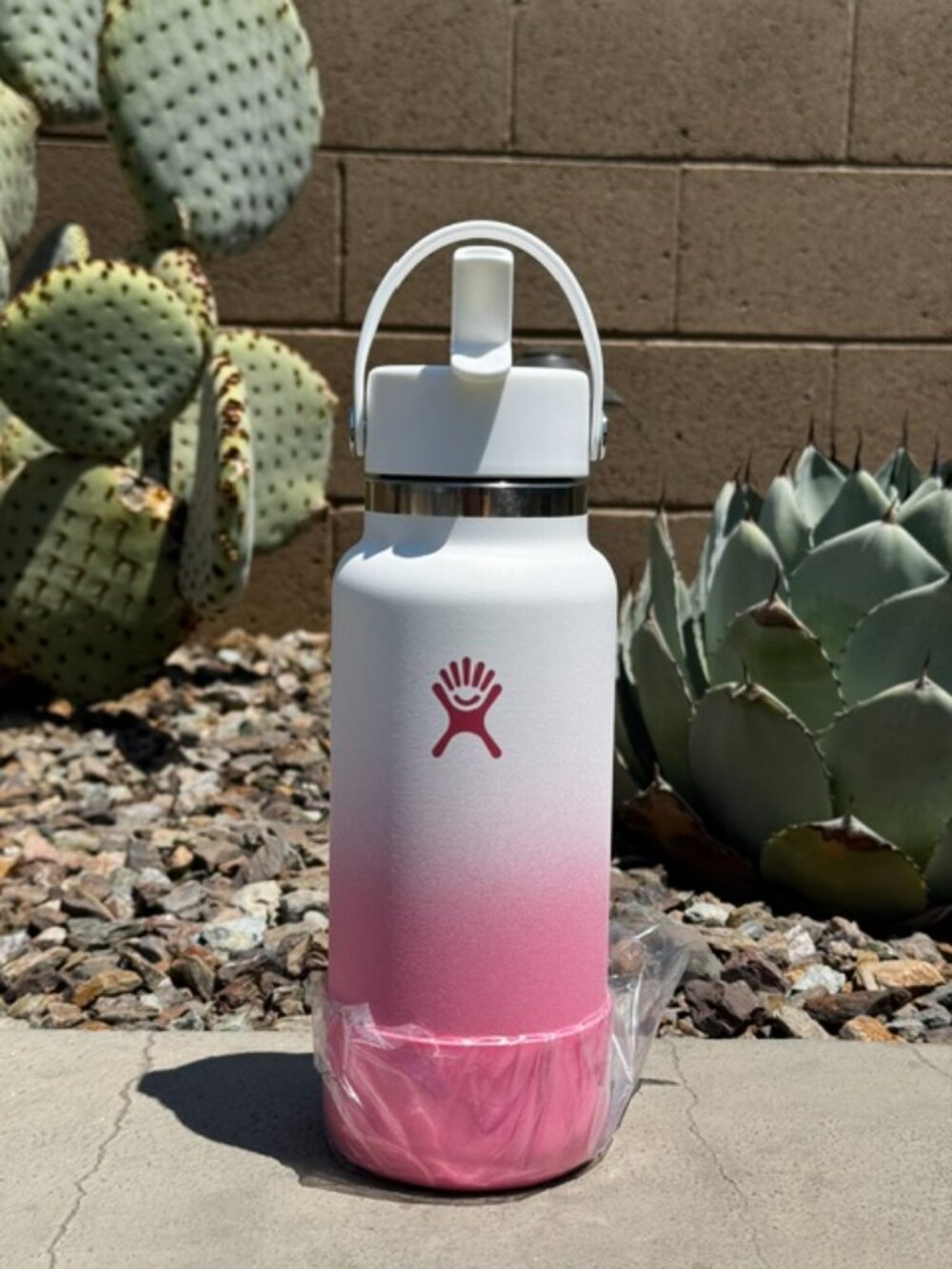 32 oz Wide Mouth with Flex Straw Cap White/Camella Ombre with boot